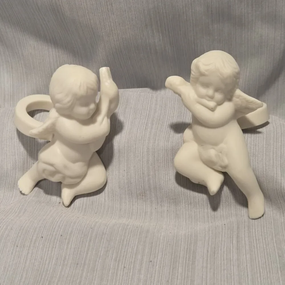 3" Partylite Cherub Candle Taper Huggers White Bisque Set of 2 - Picture 7 of 13